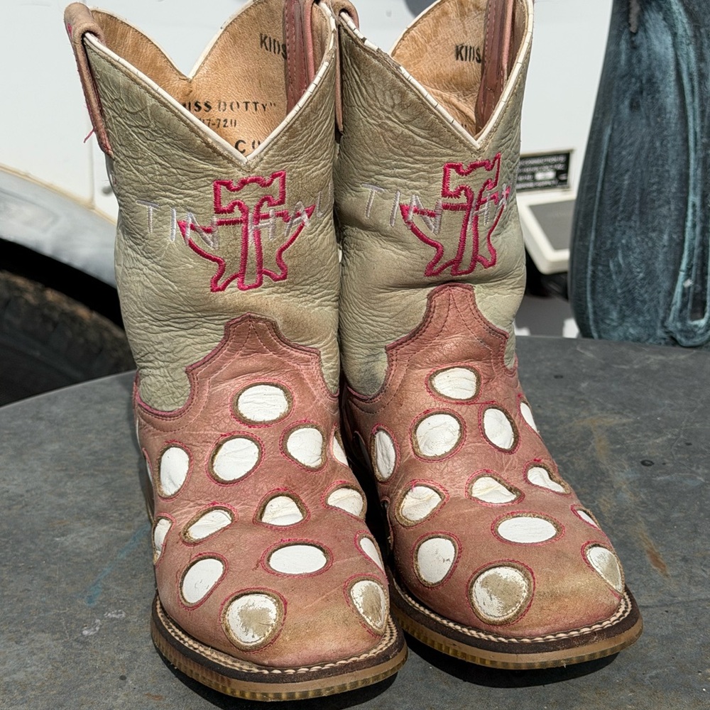 Tin Haul Kids Tan and White Polka Dot Cowboy Boots